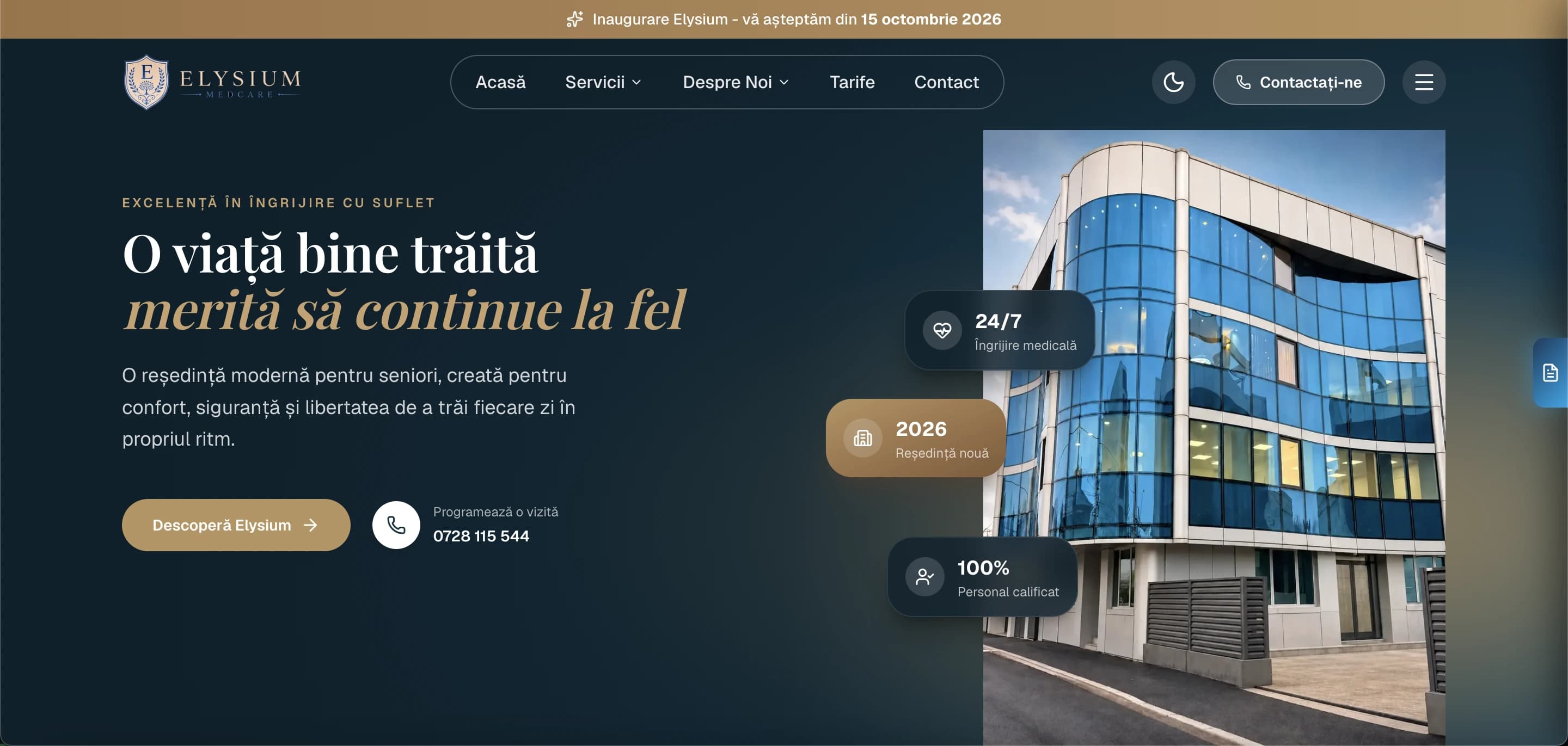 Pagina principală a site-ului Elysium Med Care