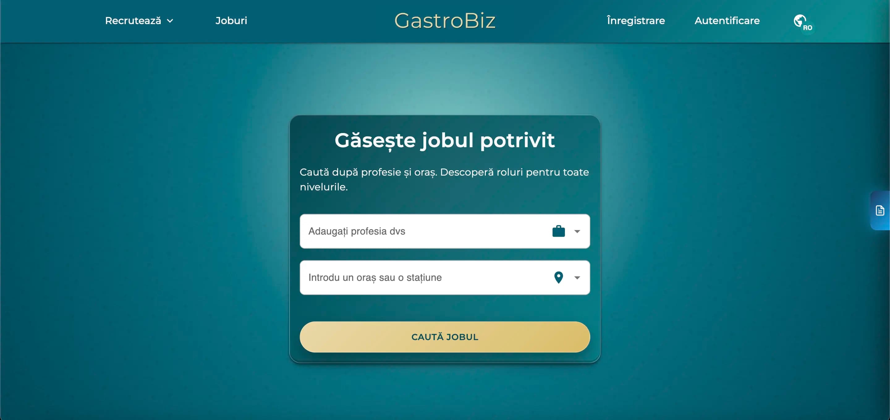 Interfața platformei Gastrobiz